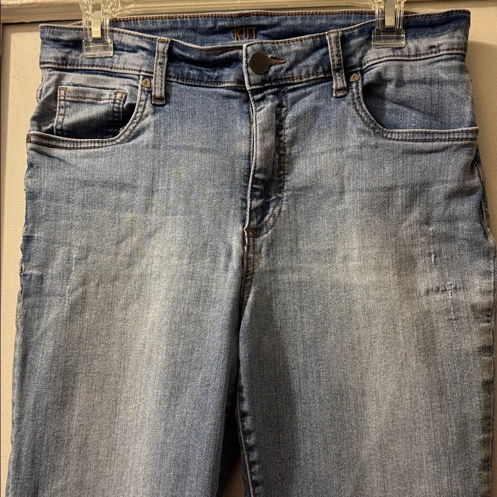 Kut From The Kloth High Rise Crop Straight Leg Jeans Light Distressed Wash Sz 10 - Picture 14 of 16